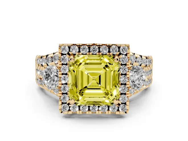Asscher Cut Halo Engagement Ring Setting for a Fancy Yellow Lab-Grown Diamond | Yellow Gold - Design NV-24766