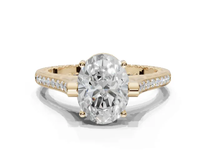 Oval Vintage Cathedral Engagement Ring Setting | Carved Band | Yellow Gold