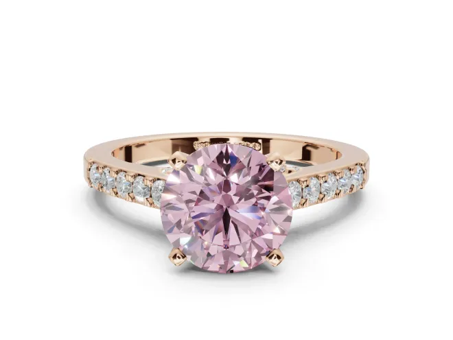 Round Pavé Solitaire Engagement Ring Setting for a Fancy Pink Lab-Grown Diamond | Crossover Gallery | Rose Gold