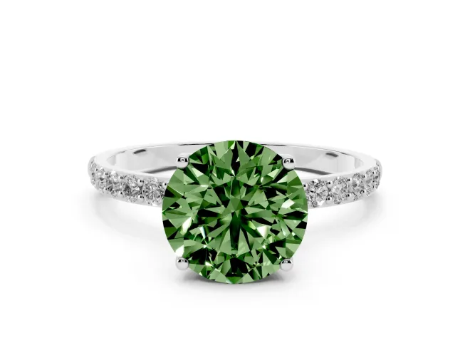 Round Pavé Engagement Ring Setting for a Fancy Green Lab-Grown Diamond | Slim Band | Platinum