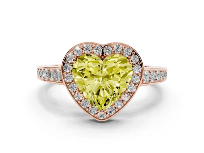 Heart-Shaped Framed Halo Engagement Ring Setting for a Fancy Yellow Lab-Grown Diamond | Rose Gold