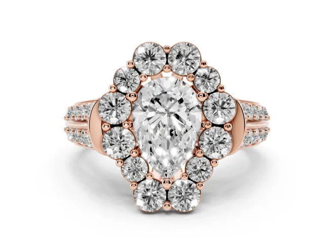 Pear-Shaped Large Accent Halo Engagement Ring Setting | Graduated Pavé | Rose Gold