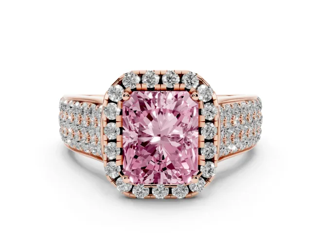 Radiant Cut Pavé Engagement Ring Setting for a Fancy Pink Lab-Grown Diamond | Wide Three-Row Band | Rose Gold