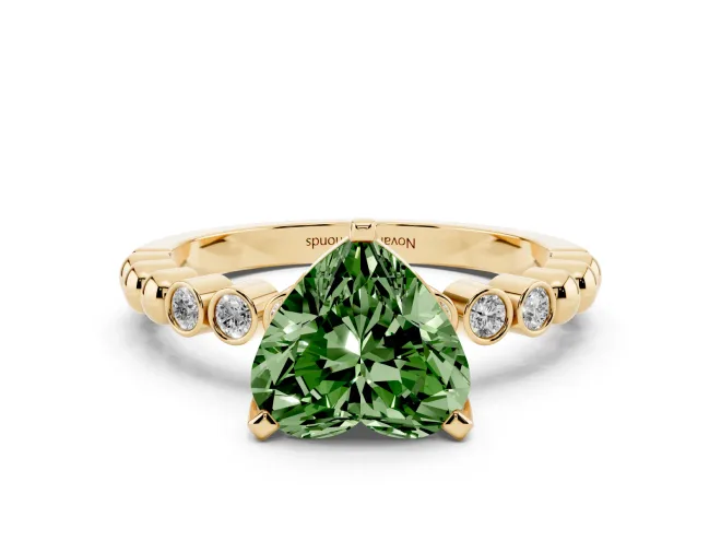 Heart-Shaped Beaded Engagement Ring Setting for a Fancy Green Lab-Grown Diamond | Yellow Gold