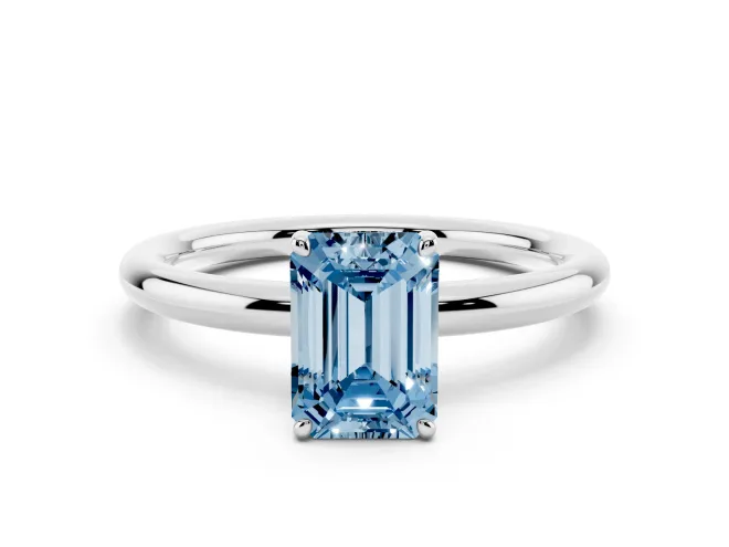 Emerald Cut Low Set Solitaire Engagement Ring Setting for a Fancy Blue Lab-Grown Diamond | Platinum