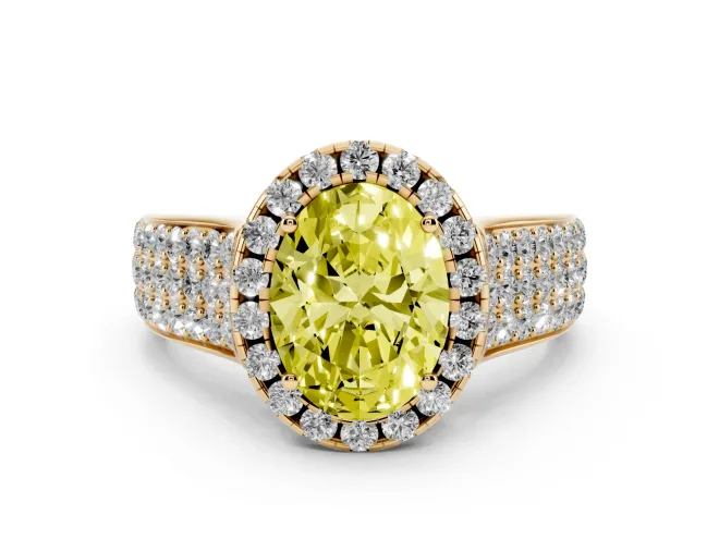Oval Pavé Engagement Ring Setting for a Fancy Yellow Lab-Grown Diamond | Wide Three-Row Band | Yellow Gold