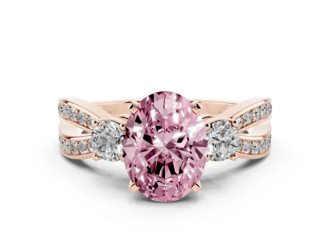 Oval Three-Stone Twist Engagement Ring Setting for a Fancy Pink Lab-Grown Diamond | Rose Gold