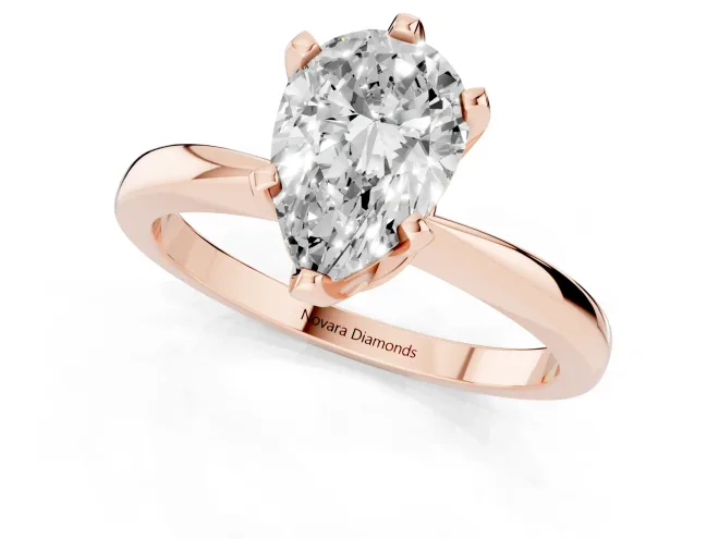 Pear Cut Diamond Solitaire Engagement Ring Set in Rose gold with Slim Tapered Solitaire Band – second view
