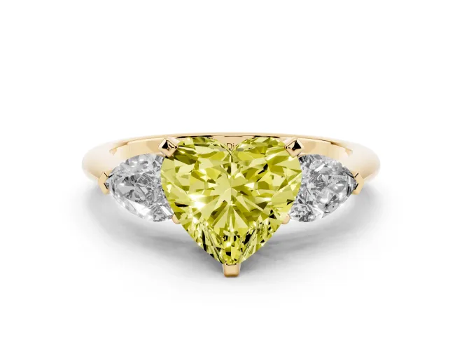 Heart-Shaped 3-Stone Engagement Ring Setting for a Fancy Yellow Lab-Grown Diamond | Yellow Gold