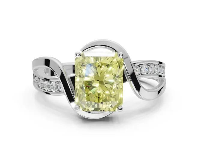 Radiant Cut Bypass Solitaire Engagement Ring Setting for a Fancy Yellow Lab-Grown Diamond | Sterling Silver