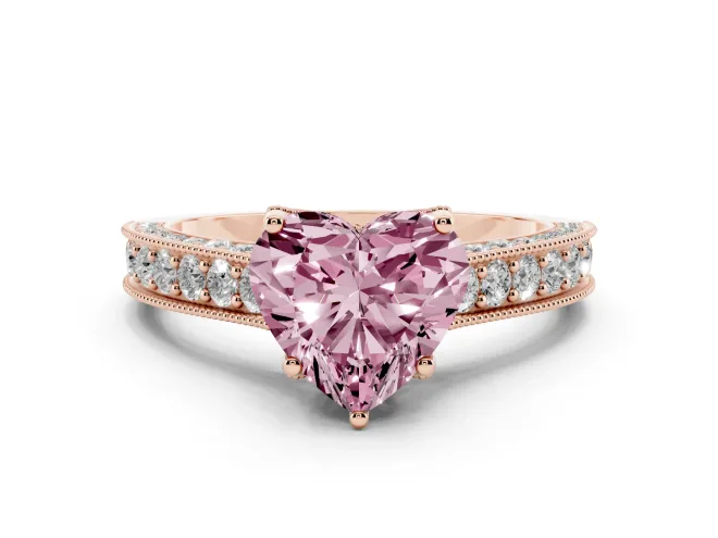 Heart-Shaped Hidden Halo Engagement Ring Setting for a Fancy Pink Lab-Grown Diamond | Milgrain Pavé | Rose Gold