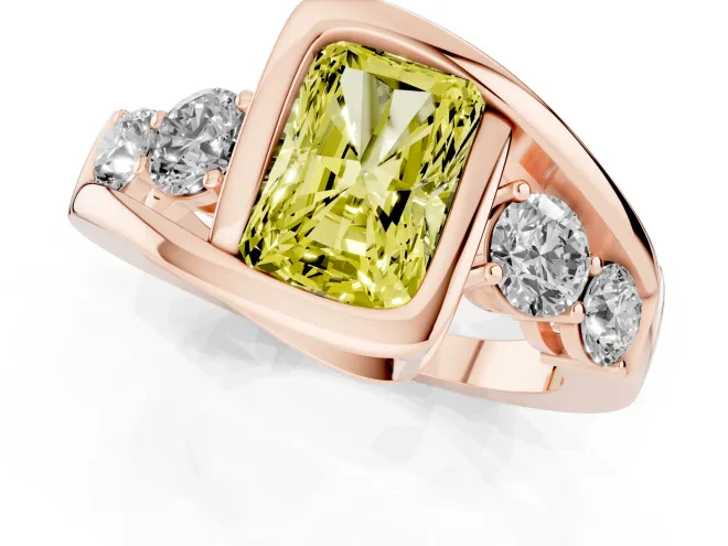 Radiant Cut Bezel Bypass Engagement Ring Setting for a Fancy Yellow Lab-Grown Diamond | Rose Gold – second view