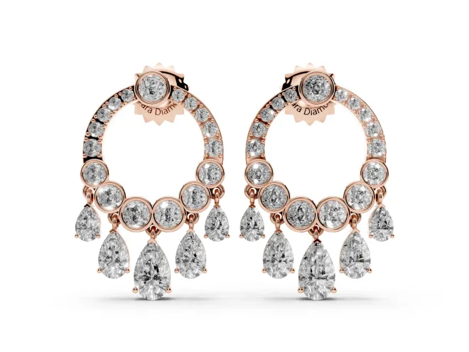 Round and Pear Lab-Grown Diamond Open Circle Dangle Earrings | Graduated Pear Fringe | Rose Gold