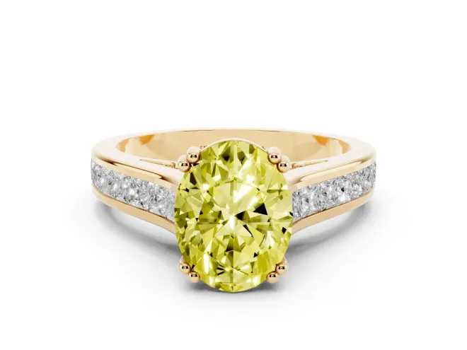 Oval Channel Set Solitaire Engagement Ring Setting for a Fancy Yellow Lab-Grown Diamond | Princess Channel | Yellow Gold