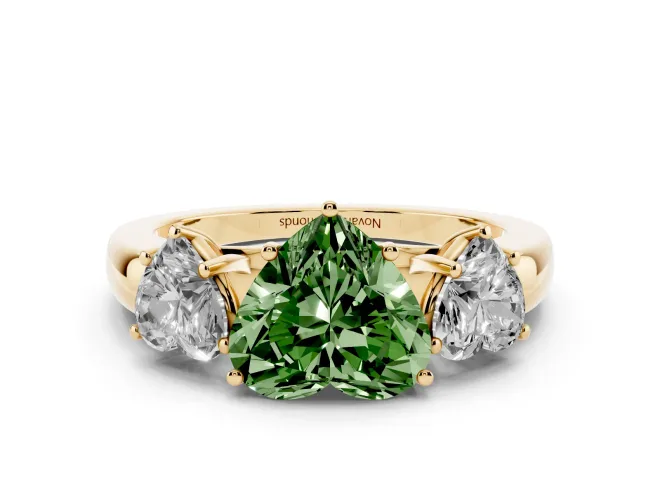 Heart-Shaped Three Stone Engagement Ring Setting for a Fancy Green Lab-Grown Diamond | Yellow Gold - Design NV-24844