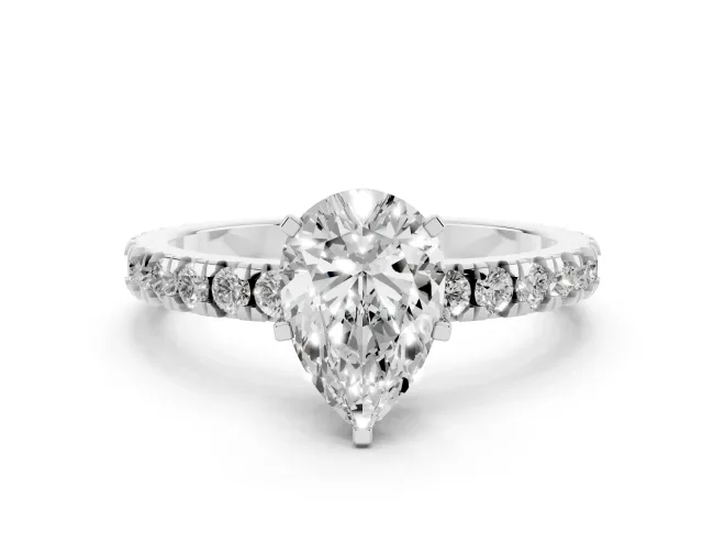 Pear-Shaped Shared Prong Solitaire Engagement Ring Setting | Pavé Band | White Gold