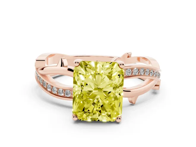 Radiant Cut Twisted Engagement Ring Setting for a Fancy Yellow Lab-Grown Diamond | Rose Gold - Design NV-24635