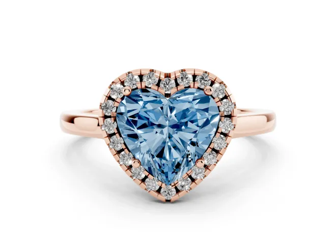 Heart-Shaped Halo Engagement Ring Setting for a Fancy Blue Lab-Grown Diamond | Flat Tapered Band | Rose Gold