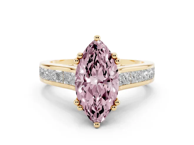 Marquise Channel Engagement Ring Setting for a Fancy Pink Lab-Grown Diamond | Yellow Gold - Design NV-24671