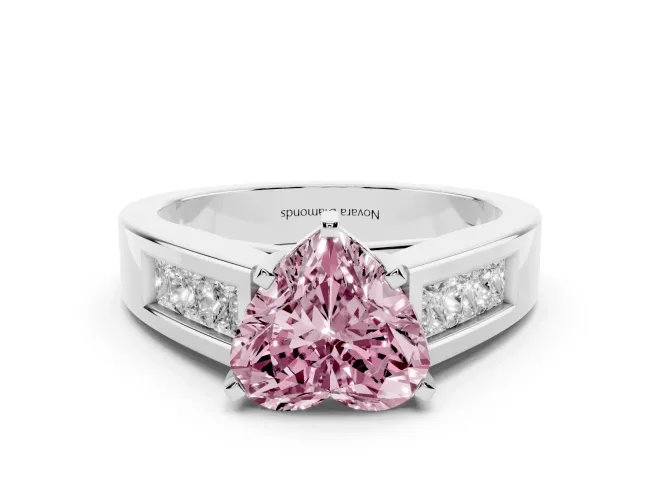 Heart-Shaped Channel-Set Engagement Ring Setting for a Fancy Pink Lab-Grown Diamond | Wide Band | Sterling Silver