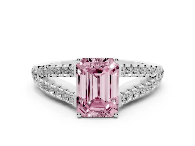 Emerald Cut Graduated Split Shank Engagement Ring Setting for a Fancy Pink Lab-Grown Diamond | Platinum