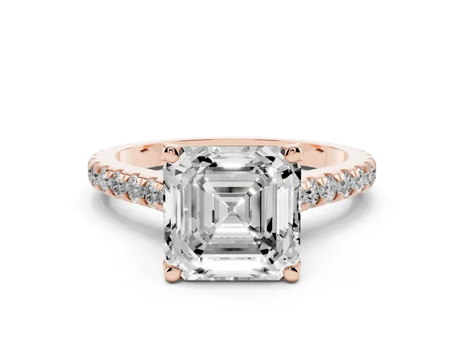 Asscher Cut Hidden Halo Pavé Engagement Ring Setting | Claw Prongs | Rose Gold