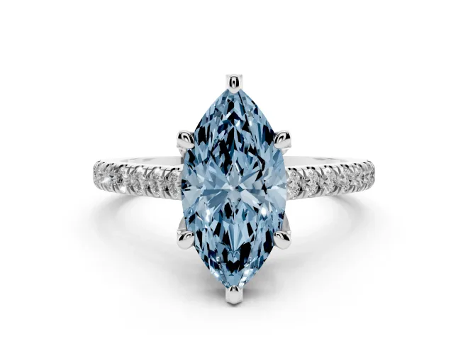 Marquise Hidden Halo Pavé Engagement Ring Setting for a Fancy Blue Lab-Grown Diamond | Claw Prongs | Platinum