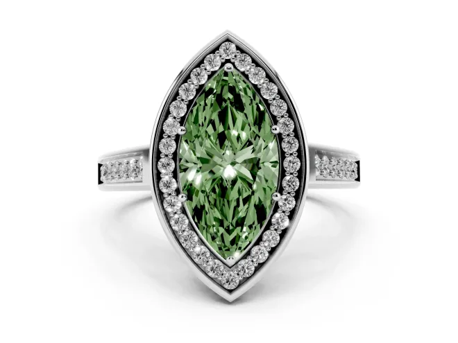 Marquise Rimmed Halo Engagement Ring Setting for a Fancy Green Lab-Grown Diamond | White Gold