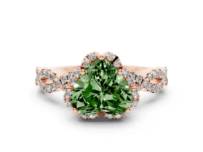 Heart-Shaped Milgrain Halo Engagement Ring Setting for a Fancy Green Lab-Grown Diamond | Graduated Shoulders | Rose Gold