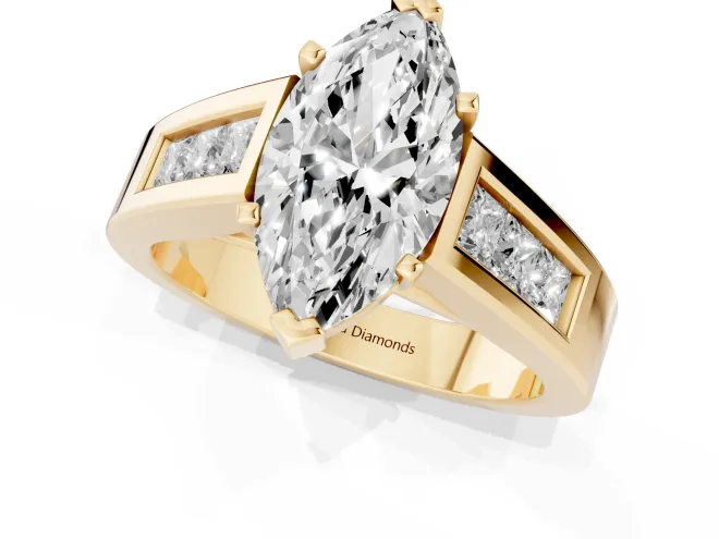 Marquise Channel-Set Engagement Ring Setting | Princess Side Stones | Yellow Gold – second view