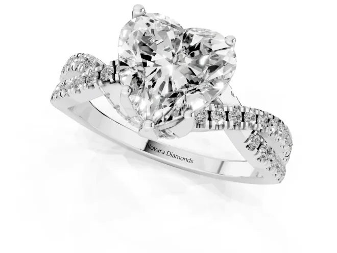 Heart Cut Diamond Twist Pavé Solitaire Engagement Ring Set in Silver with Prong Setting – second view