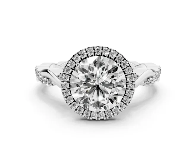 Round Halo Engagement Ring Setting | Pavé Twist Band | Platinum