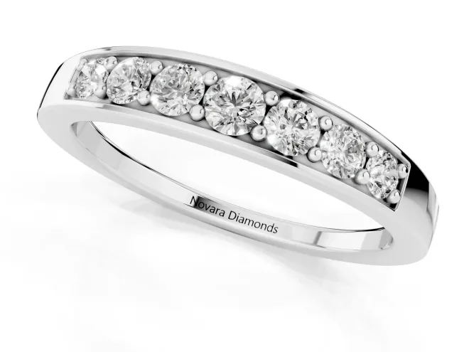 Round Diamond Comfort Fit Band Set in Platinum with Channel-Set Row – second view