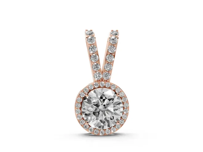 Round Lab-Grown Diamond Halo Pendant Necklace | Rose Gold