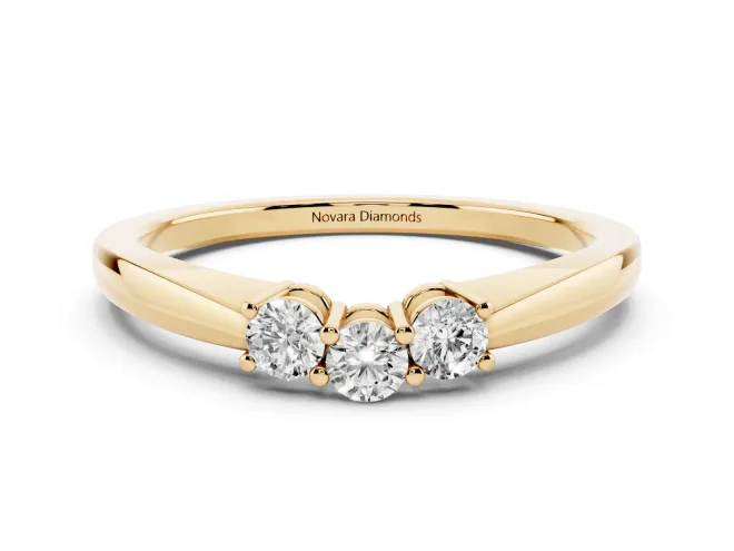 Round Lab-Grown Diamond Three Stone Curved Wedding Band | Prong Set | Yellow Gold