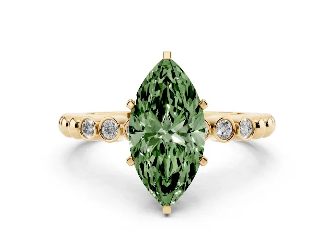 Marquise Beaded Solitaire Engagement Ring Setting for a Fancy Green Lab-Grown Diamond | Yellow Gold