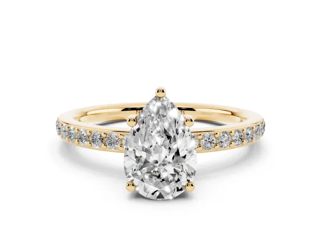 Pear-Shaped Hidden Halo Pavé Engagement Ring Setting | Micro Pavé Band | Yellow Gold