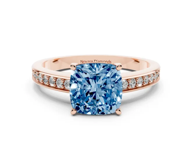 Cushion Cut Pavé Solitaire Engagement Ring Setting for a Fancy Blue Lab-Grown Diamond | Accented Basket | Rose Gold