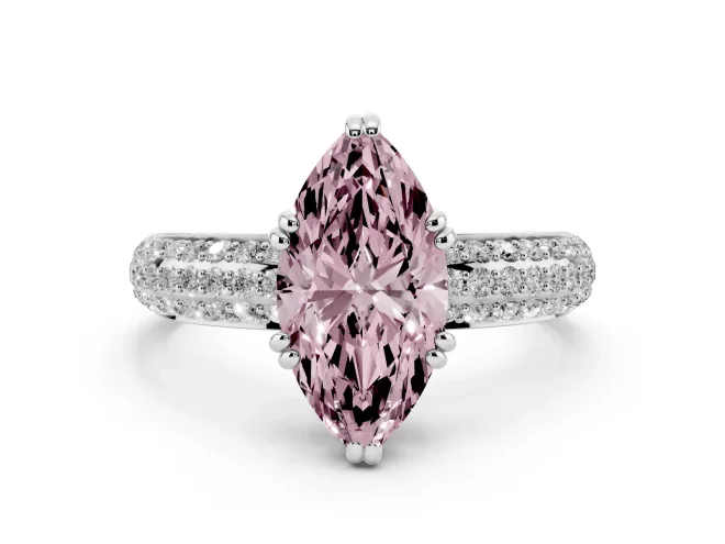 Marquise Three Row Pavé Engagement Ring Setting for a Fancy Pink Lab-Grown Diamond | Platinum