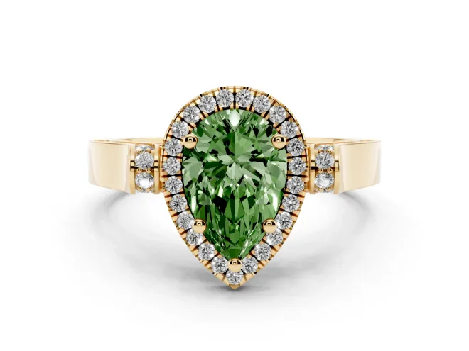 Pear-Shaped Halo Engagement Ring Setting for a Fancy Green Lab-Grown Diamond | Pavé Panel Shoulders | Yellow Gold