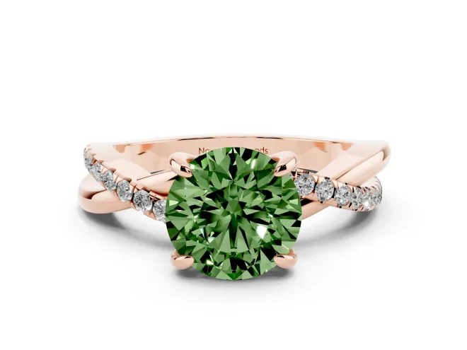 Round Twist Engagement Ring Setting for a Fancy Green Lab-Grown Diamond | Crossover Band | Rose Gold