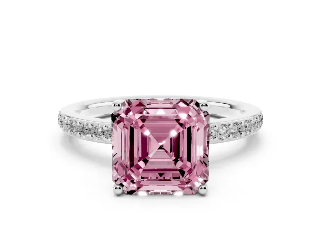 Asscher Cut Hidden Halo Engagement Ring Setting for a Fancy Pink Lab-Grown Diamond | White Gold