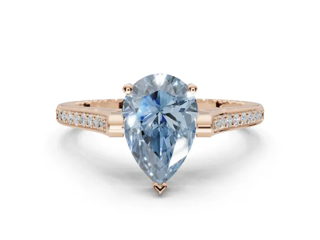 Pear-Shaped Vintage Cathedral Engagement Ring Setting for a Fancy Blue Lab-Grown Diamond | Carved Band | Rose Gold