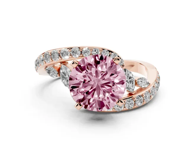 Round Bypass Engagement Ring Setting for a Fancy Pink Lab-Grown Diamond | Rose Gold