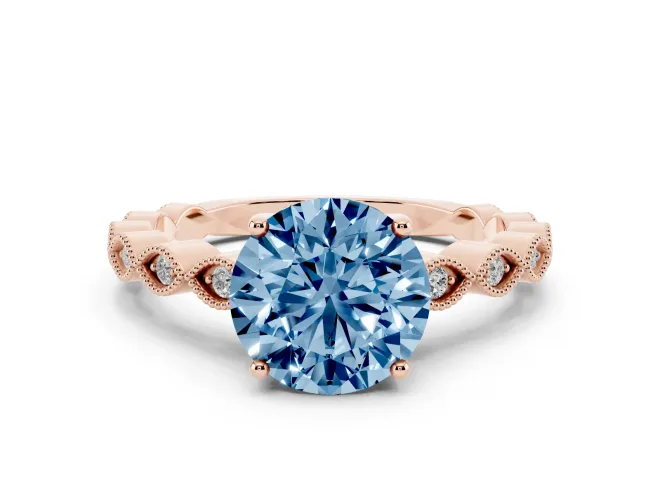 Round Milgrain Solitaire Engagement Ring Setting for a Fancy Blue Lab-Grown Diamond | Rose Gold