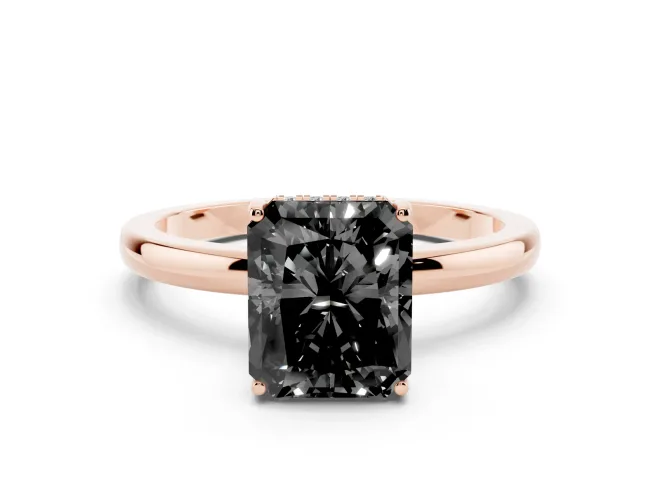 Radiant Cut Hidden Halo Engagement Ring Setting for a Black Center | Thin Band | Rose Gold