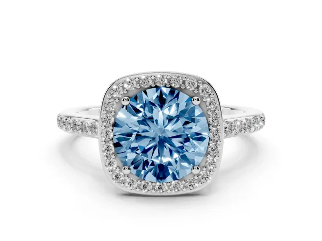 Round Halo Engagement Ring Setting for a Fancy Blue Lab-Grown Diamond | Platinum - Design NV-24729
