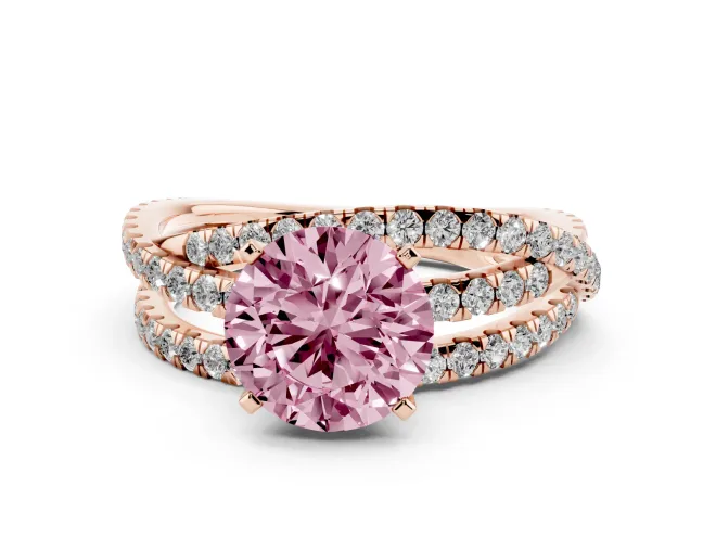 Round Twisted Pavé Engagement Ring Setting for a Fancy Pink Lab-Grown Diamond | Rose Gold