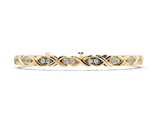 Round Lab-Grown Diamond X-Link Tennis Bracelet | Paired Stones in Pointed Ovals | Yellow Gold