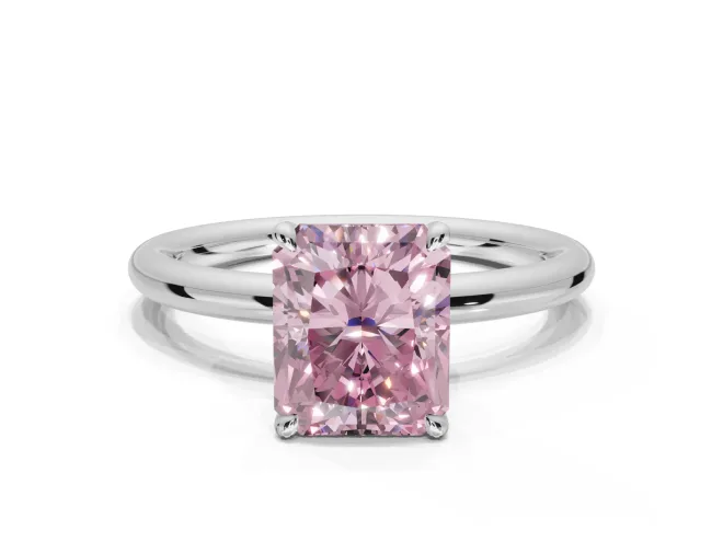Radiant Cut Hidden Halo Ring Setting for a Fancy Pink Lab-Grown Diamond | White Gold